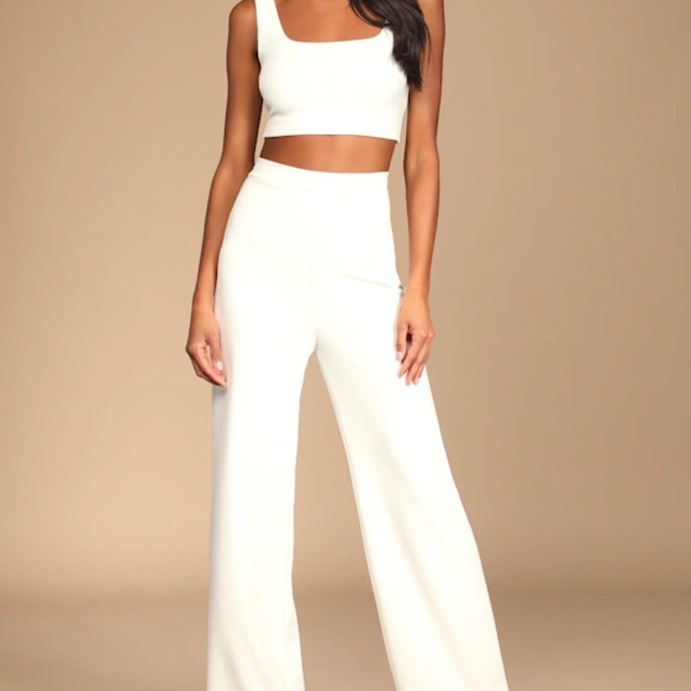 Lulu's White Wide Leg Pants + Top Set